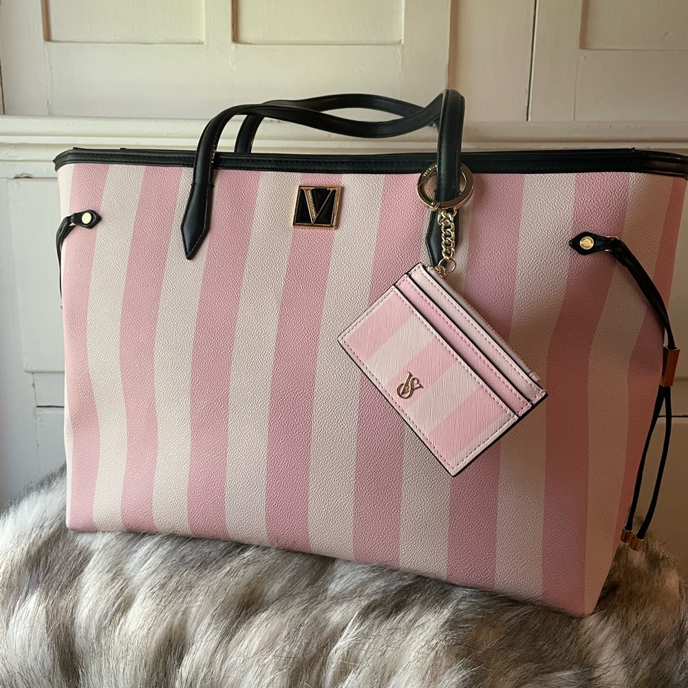 EUC Victoria’s Secret Iconic Stripe Large Tote Bag and Card Holder
